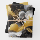 Gouden Glitter met Zwart Abstract Inpakpapier Vel (In situ)
