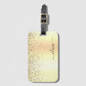 Gouden Glitter Metaal Monogram Glam Naam Bagagelabel (Voorkant (verticaal))