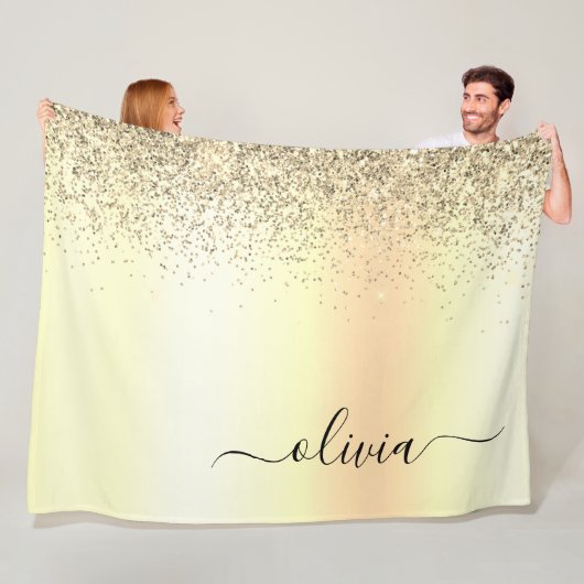 Gouden Glitter Metaal Monogram Glam Naam Fleece Deken (In situ)