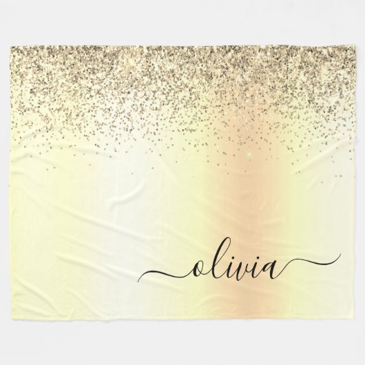Gouden Glitter Metaal Monogram Glam Naam Fleece Deken (Voorkant (Horizontaal))