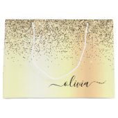 Gouden Glitter Metaal Monogram Glam Naam Groot Cadeauzakje (Voorkant)