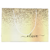 Gouden Glitter Metaal Monogram Glam Naam Groot Cadeauzakje (Achterkant)