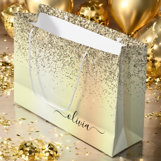 Gouden Glitter Metaal Monogram Glam Naam Groot Cadeauzakje