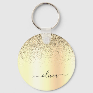 Gouden Glitter Metaal Monogram Glam Naam Sleutelhanger