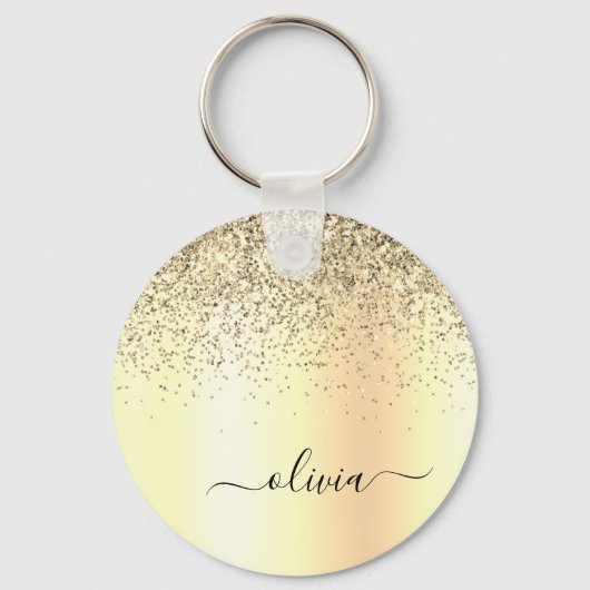 Gouden Glitter Metaal Monogram Glam Naam Sleutelhanger (Voorkant)