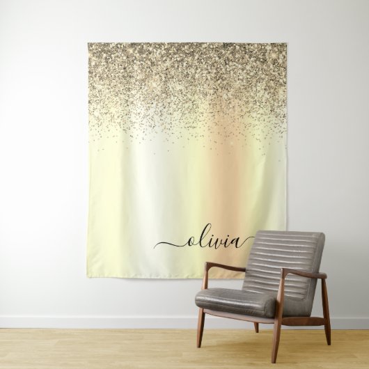 Gouden Glitter Metaal Monogram Glam Naam Wandkleed (In situ)