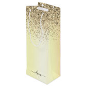 Gouden Glitter Metaal Monogram Glam Naam Wijn Cadeautas (Achterkant Gekanteld)