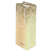 Gouden Glitter Metaal Monogram Glam Naam Wijn Cadeautas (Voorkant Gekanteld)