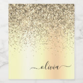 Gouden Glitter Metaal Monogram Glam Naam Wijn Etiket (Enkel label)