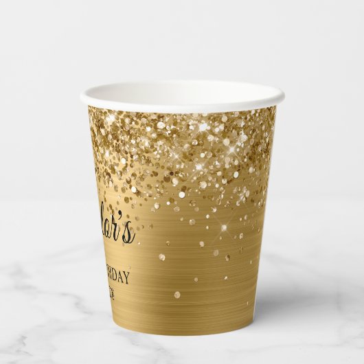Gouden Glitter Metallic 21e verjaardag Papieren Bekers (Achterkant)