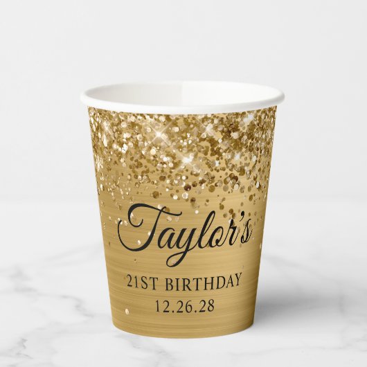 Gouden Glitter Metallic 21e verjaardag Papieren Bekers (Links)