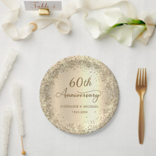 Gouden Glitter Metallic 60ste Huwelijksverjaardag  Papieren Bordje