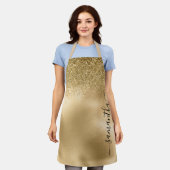 Gouden Glitter Metallic Handgeschreven Monogram Na Schort (Gedragen)