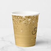 Gouden Glitter Metallic Sweet 16 Papieren Bekers (Voorkant)