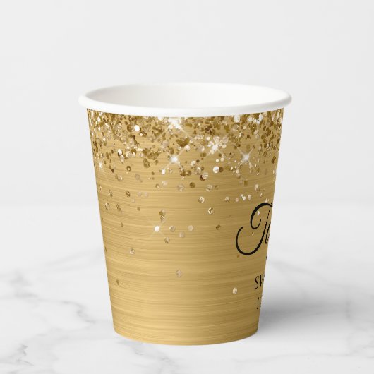 Gouden Glitter Metallic Sweet 16 Papieren Bekers (Voorkant)