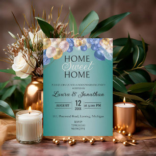 Gouden Glitter Metallic Turquoise Housewarming Par Kaart