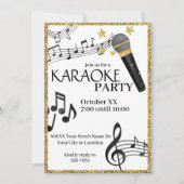 Gouden Glitter Microfoon Muzieknoten Karaoke Party Kaart (Voorkant)