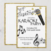 Gouden Glitter Microfoon Muzieknoten Karaoke Party Kaart (Voorkant / Achterkant)