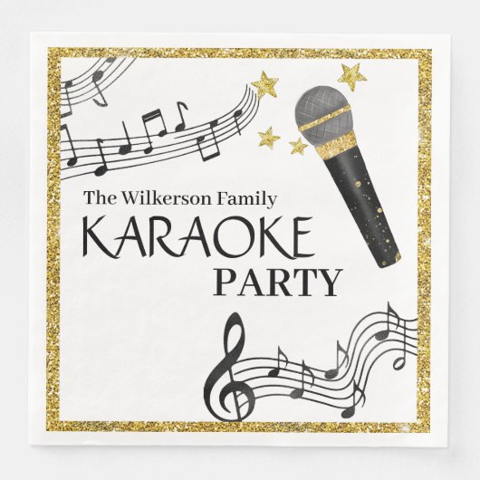 Gouden Glitter Microfoon Muzieknoten Karaoke Party Servet (Voorkant)