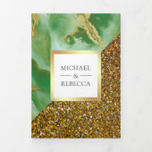 Gouden Glitter Mint Groen Marmer Foto Huwelijk Drieluik Uitnodiging (Cover)
