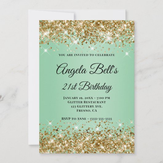 Gouden Glitter Mint Ombre Monogram 21e Verjaardag Kaart (Voorkant)