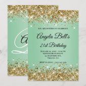 Gouden Glitter Mint Ombre Monogram 21e Verjaardag Kaart (Voorkant / Achterkant)