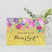 Gouden Glitter Mint Paarse Bloemen Bloemenmeisje K Kaart (Staand voorkant)