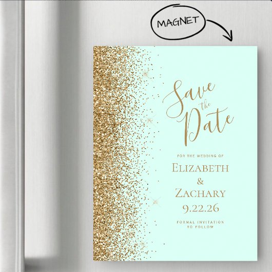 Gouden Glitter Mintgroene Magnetische Save the Dat