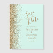 Gouden Glitter Mintgroene Magnetische Save the Dat (Voorkant)