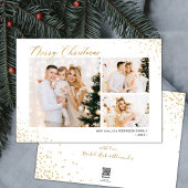 Gouden Glitter Modern 3 Multi Photo Christmas Feestdagenkaart