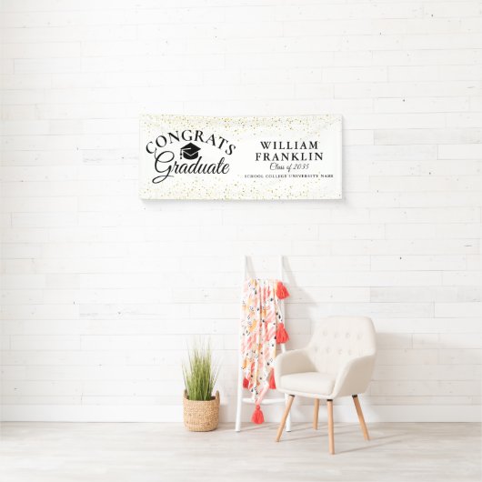 Gouden Glitter Modern Elegant Afstuderen Spandoek (Insitu)