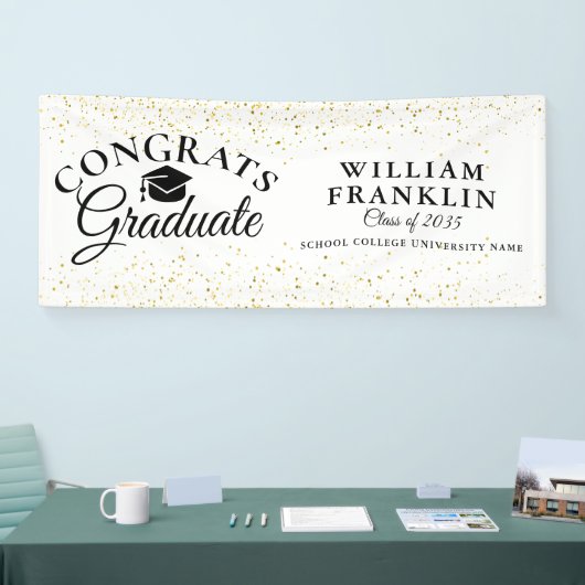 Gouden Glitter Modern Elegant Afstuderen Spandoek (Beurs)