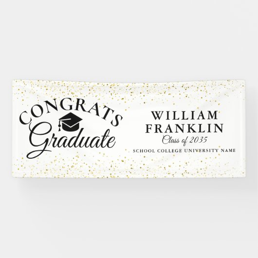 Gouden Glitter Modern Elegant Afstuderen Spandoek (Horizontaal)