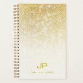 Gouden Glitter Modern Monogram Naam Elegante Sjabl Planner (Voorkant)