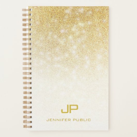 Gouden Glitter Modern Monogram Naam Elegante Sjabl Planner (Voorkant)