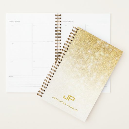 Gouden Glitter Modern Monogram Naam Elegante Sjabl Planner (Display)