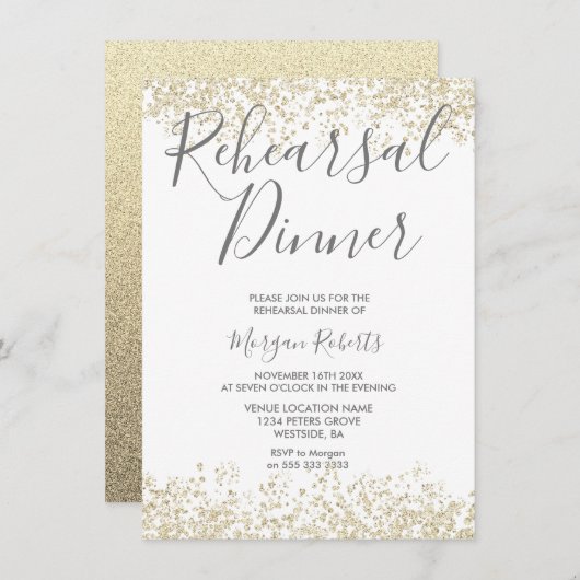 Gouden Glitter Modern Oefenavond Eetgelegenheid Ui Kaart (Voorkant / Achterkant)