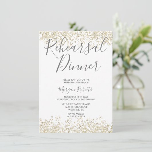 Gouden Glitter Modern Oefenavond Eetgelegenheid Ui Kaart (Staand voorkant)