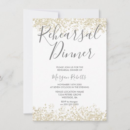 Gouden Glitter Modern Oefenavond Eetgelegenheid Ui Kaart (Voorkant)