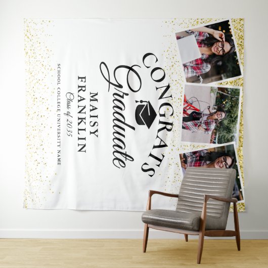 Gouden Glitter Moderne Afstudeerfoto Achtergrond 3 Wandkleed (In Situ (horizontaal))