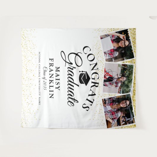 Gouden Glitter Moderne Afstudeerfoto Achtergrond 3 Wandkleed (Voorkant (horizontaal))