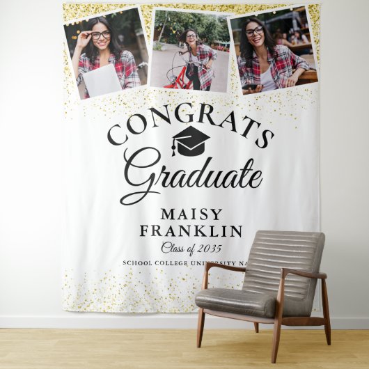 Gouden Glitter Moderne Afstudeerfoto Achtergrond 3 Wandkleed (In situ)