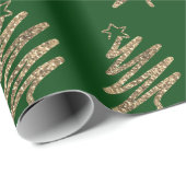 Gouden Glitter Moderne Kerstboom Groen Cadeaupapier (Rol Hoek)