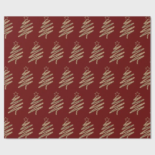 Gouden Glitter Moderne Kerstboom Rood Cadeaupapier (Vlak)