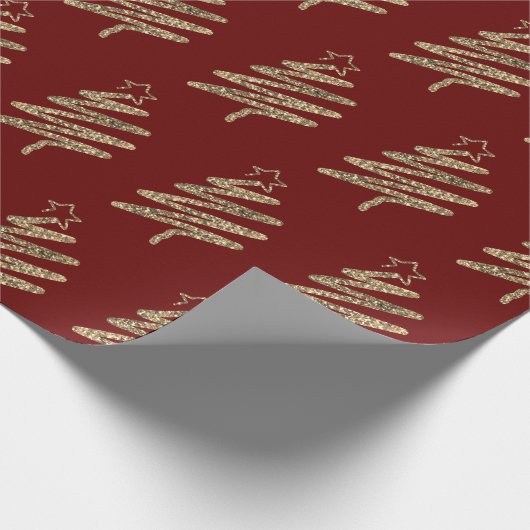 Gouden Glitter Moderne Kerstboom Rood Cadeaupapier (Hoek)