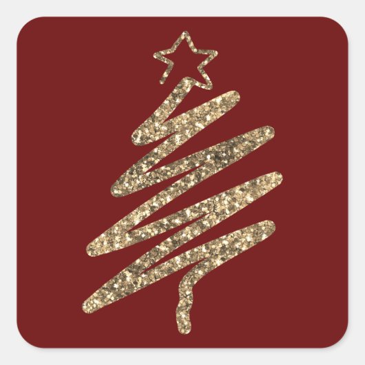 Gouden Glitter Moderne Kerstboom Vierkante Sticker (Voorkant)