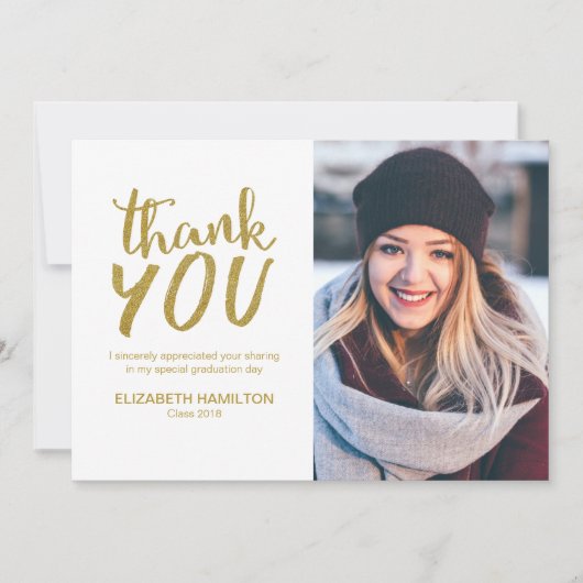 Gouden Glitter Moderne Script Afstudeer Bedankt Fo (Voorkant)
