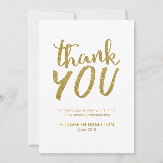 Gouden Glitter Moderne Script Afstudeer Dankjewel Bedankkaart (Voorkant)
