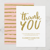 Gouden Glitter Moderne Script Afstudeer Dankjewel Bedankkaart (Voorkant / Achterkant)