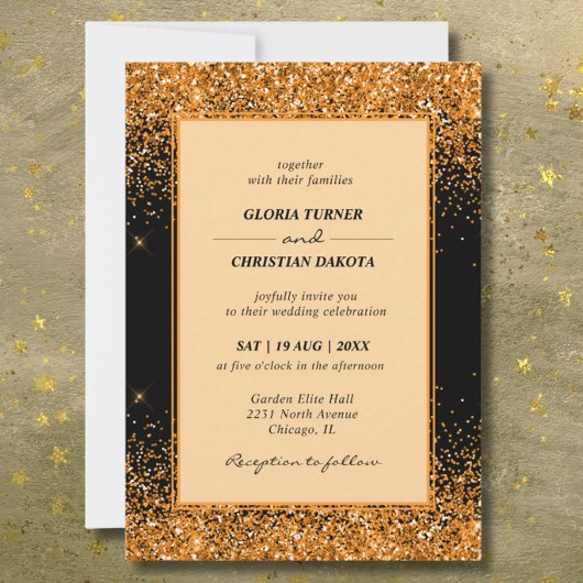 Gouden Glitter Moderne Trouwuitnodiging Kaart